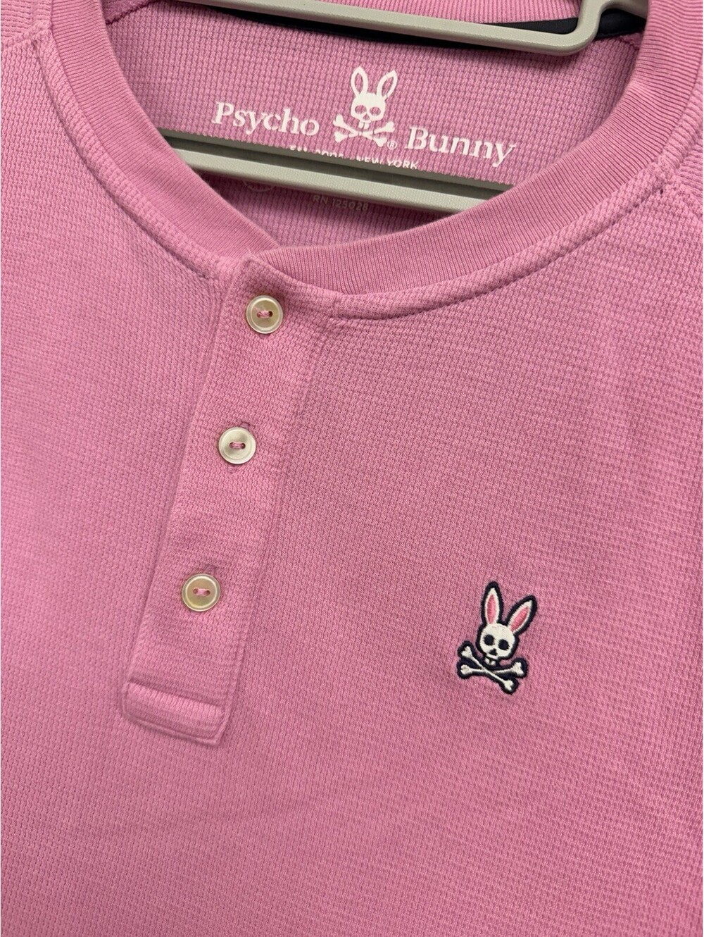 Psycho Bunny Men's Long Sleeve Henley Shirt Pink Size 3 (S) Pima Cotton Peru